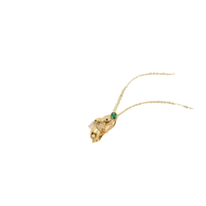 Golden rabbit necklace with green gemstone pendant and zircon collar on a fine chain