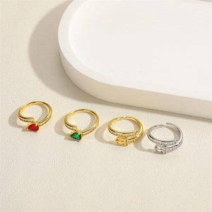 Adjustable open rings featuring colorful zircon droplets and elegant buckle designs