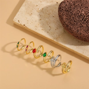 Chic gold and silver open rings with colorful zircon in a belt buckle design set
