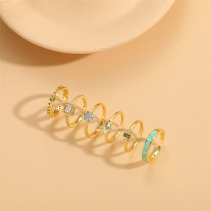 Bague Ouverte en Cuivre Plqué Or Minimaliste pour Femme Géométrique Zirconia Émail Mauvais Œil Bague Réglable Bijoux de Mode