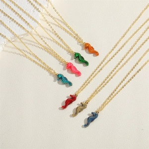 Hawaiian beach style seahorse pendant necklaces with colorful enamel drips in seven vibrant colors