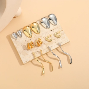 Minimalist Copper Geometric Stud Earrings For Women Polished Heart Fan Wave Water Drop Shape Gold Silver Fashion Jewelry