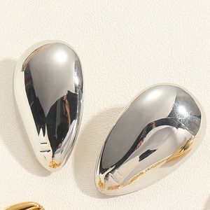 Detailed view of polished silver water-drop earrings with a high-shine mirror finish