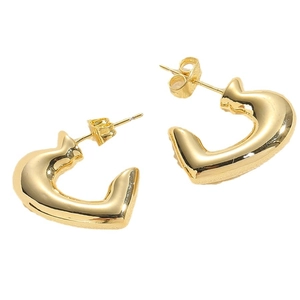 Polished golden chunky heart C-shape earrings with a minimalist abstract metallic design