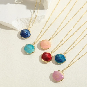 Hawaiian ocean series shell pendant necklaces in six vibrant colors with gold chains
