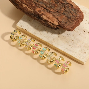 Colorful enamel and zircon C-shaped open rings in nine vibrant color options