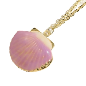 Hawaiian shell choker necklace with purple gradient scallop pendant and golden chain link