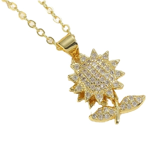 Elegante draaiende zonnebloem hanger ketting met goudlaagje en fonkelende zirkonia's
