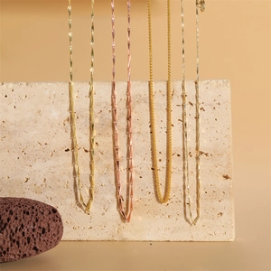 Minimalist Copper Electroplated Water Wave Chopin Chain Necklace For Women 24K 18K Rose Gold Plated Basic Link Jewelry Gift