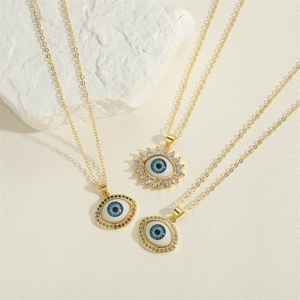 Exaggerated evil eye zircon pendant necklace with gold chain in various stylish designs