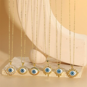 Golden Evil Eye pendant necklaces collection with zircon and artistic display
