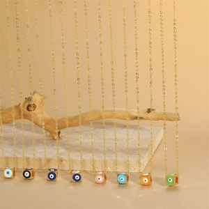 Gold Plated Copper Evil Eye Cube Pendant Necklace Colorful Enamel Dice Design Dainty Chain Jewelry For Women Daily Fashion