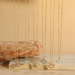 Collana Con Pendente Occhio Del Diavolo In Rame Placcato Oro Con Smalto E Zirconia Per Donna Gioielli Minimalisti
