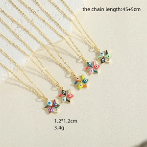 Pentagram devil eye star pendant necklace in gold-plated alloy for women, 45+5cm length