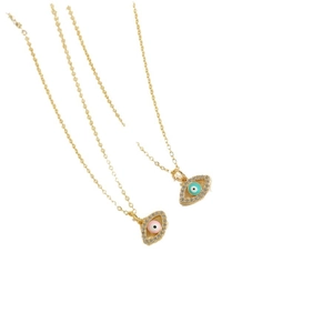 Collane Evil Eye dorate con bordo in zirconia e design in smalto rosa e azzurro