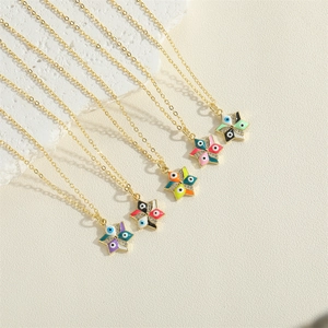 Five-piece set of gold-plated pentagram necklaces with colorful cubic zirconia star pendants