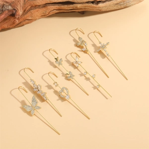 Copper Zirconia Butterfly Cross Heart Design Ear Hook Earrings For Women Minimalist Gold Inlaid White Zircon Ear Crawlers