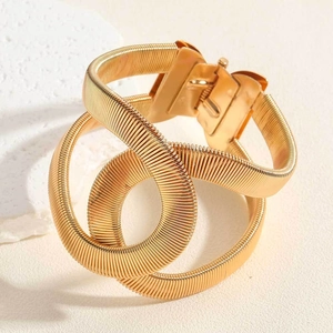 French vintage 14K gold plated layered coil crossover bracelet with secure clasp