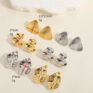 Minimalist triangle and organic textured stud earrings in gold and silver finish set