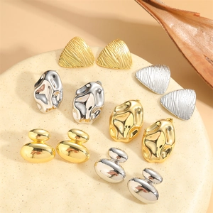 Minimalist geometric triangle and irregular lava style 14K gold plated earring set