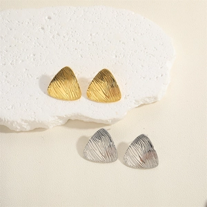 Minimalist triangle stud earrings with 14K gold plated lava texture and modern geometric style