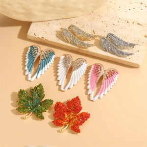 Luxe Legering Engelenvleugels En Blad Broche Strass Ingelegde Mode Pin Voor Vrouwen Bruiloft Feest Kleding Sieraden Accessoires