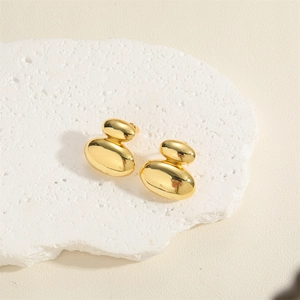Minimalist double pebble geometric stud earrings in 14K gold plated textured finish