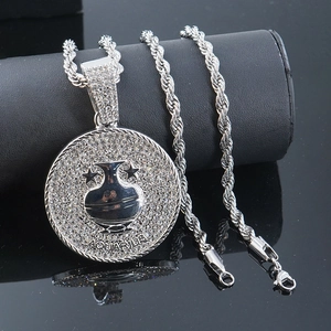 Ciondolo Acquario in argento con zirconi bianchi su una catena a corda intrecciata da 5mm
