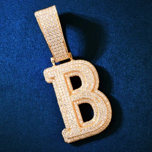 Hip Hop Alphabet Anfangsbuchstabe Anhänger Halskette Kupfer Iced Out Strass Alphabet Charm Kette Für Herren Damen Streetwear Schmuck