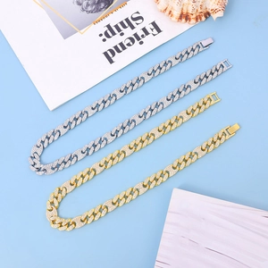 Iced-out Cuban link chain bracelets and necklaces in gold and silver with zircon stones