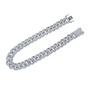 Detail of 20mm iced out Cuban link chain necklace with sparkling rhinestones and square clasp