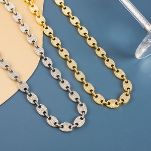 Iced out gold and silver hip hop link necklaces with rhinestones in pig nose chain style