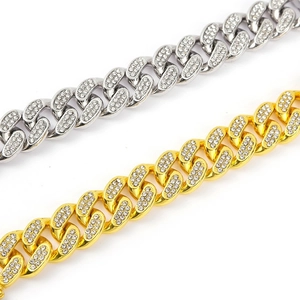 Hip hop 20mm Cuban link chain necklace with micro-paved rhinestones in gold and silver