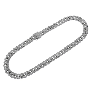 Detailed close-up of a silver Cuban link chain featuring high-density pavé-set crystals