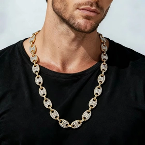 Hip Hop Iced Out Coffee Bean Pig Nose Chain Necklace Alloy Rhinestone Gold Silver Plated Punk Jewelry For Men Women