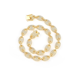 Chunky gold-tone hip-hop style iced out coffee bean link chain necklace for men