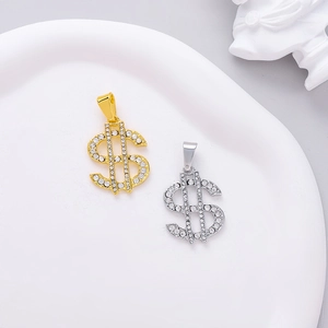 Colliers signe dollar en or et argent avec pierres de zircone scintillantes