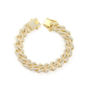 Vergoldetes Panzerarmband für Damen und Herren mit weißen Zirkonia im Hip-Hop-Stil