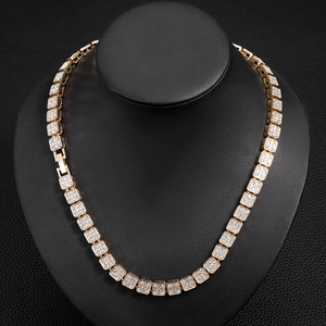 Collier Hip Hop en Alliage Serti de Strass Maille Gourmette pour Hommes Femmes Bijoux Choker à Maillons Carrés Accessoires de Fête