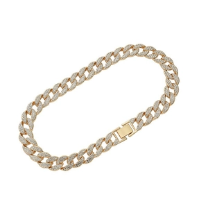 Chaîne cubaine dorée de luxe sertie de pierres CZ brillantes pour hommes et femmes