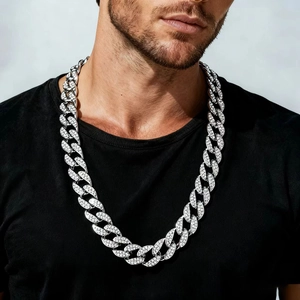 Collier Chaîne Cubaine en Alliage Hip Hop pour Hommes Entièrement Sertie de Strass Iced Out Or Argent Électroplaqué Bijoux Mode