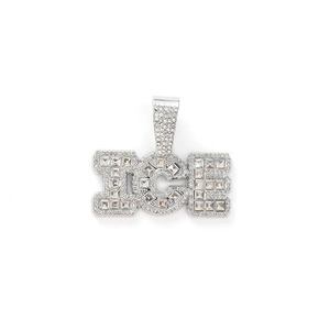 Pendentif lettre ICE en argent avec pavé de zircons ronds et baguettes étincelants
