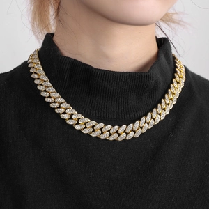 Hip Hop Zinc Alloy Iced Out Cuban Link Chain Necklace For Men Women Shiny Rhinestone Inlaid Fashion Jewelry Personalized Gift