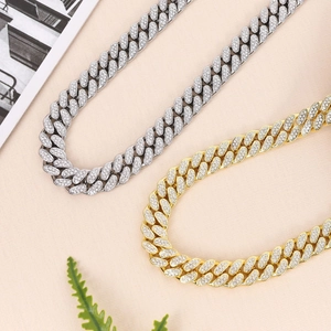 Hip-hop 15mm full diamond iced out Cuban link chains in gold and silver finish