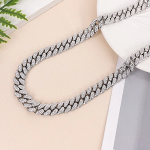 Silver 15mm full iced out Cuban link chain necklace for men with sparkling rhinestones
