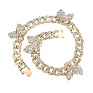 Glitzerndes goldenes Panzerketten-Set mit Schmetterlingsanhängern und Mikro-Kristallen
