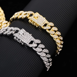 Iced out 15mm cuban link bracelets in gold and silver finish with pave rhinestones