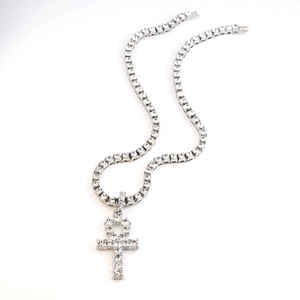 Hiphop zilveren Ankh kruis hanger met tennis ketting en fonkelende strass steentjes set