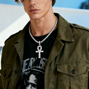 Hip Hop Ankh-kruis Hanger Ketting Legering Zirkonia Helemaal Ingelegd Egyptische Sleutel Van Het Leven Mannen Sieraden Met Tennisketting