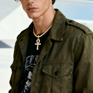 Hip hop gouden Ankh-kruis hanger ketting met witte zirkonen op tennis ketting